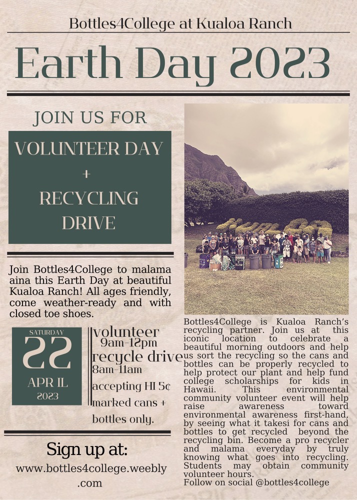 Bottles4College Earth Day Celebration at Kualoa Ranch